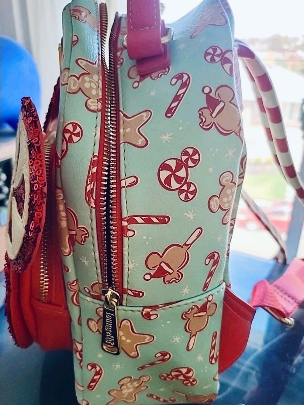 Loungefly Disney Parks Mini Backpack - Red Sequin Peppermint Mickey - Picture 6 of 12